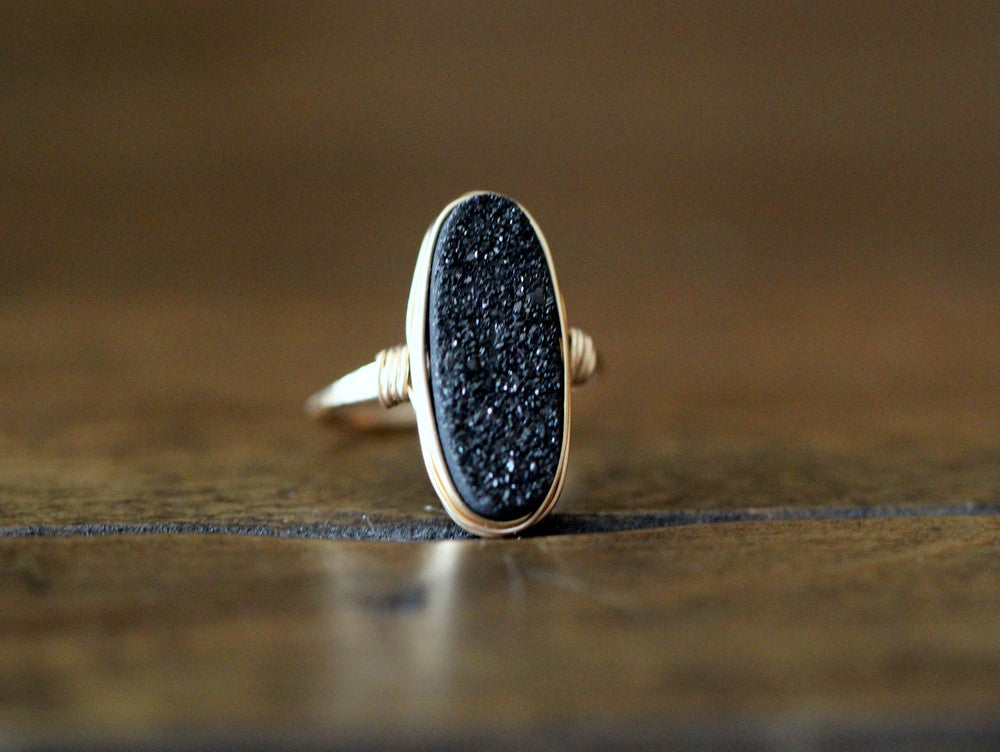 Long Oval Druzy Ring - Eclipse