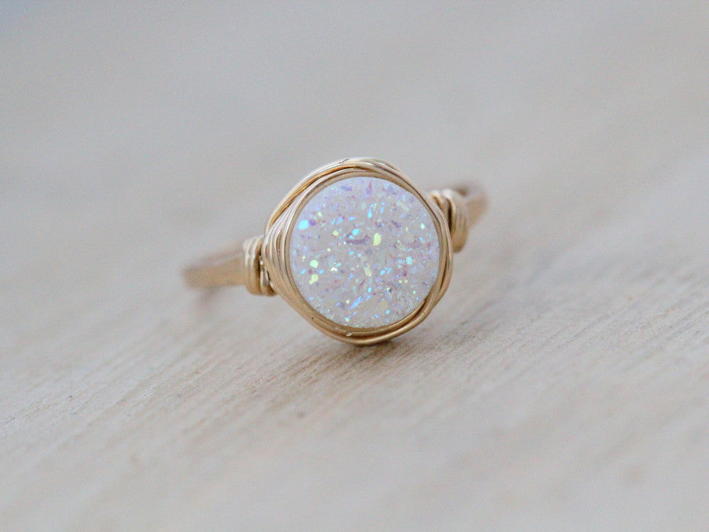 Confetti Cream Round Druzy Ring - 8mm