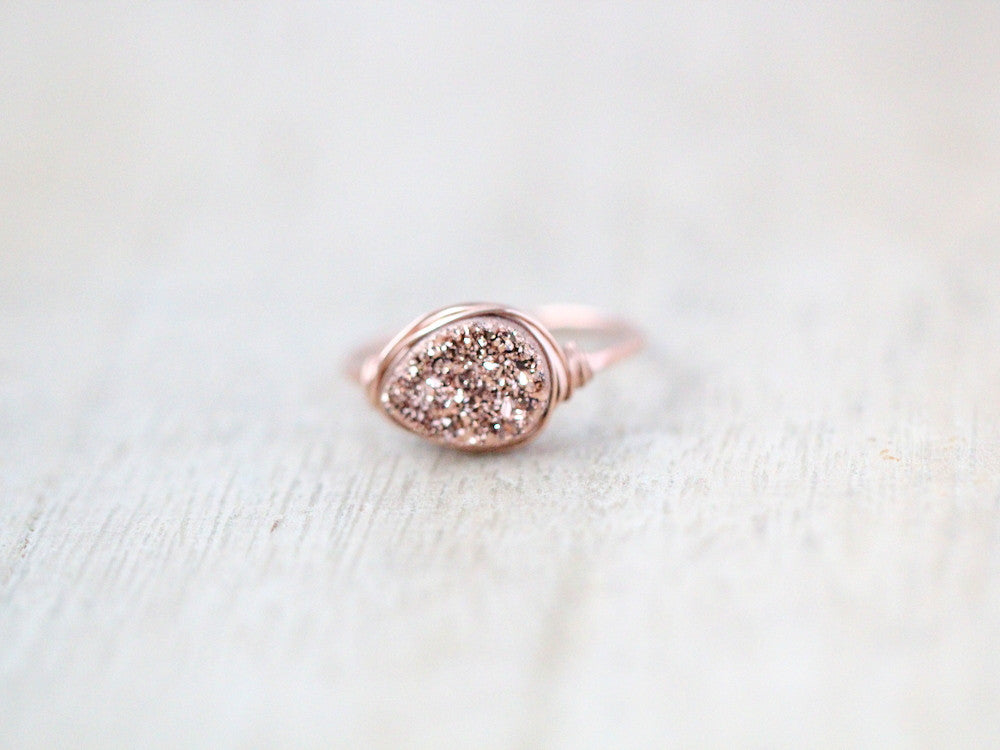 Gilded Druzy Teardrop Ring - Rose Gold - Saressa Designs