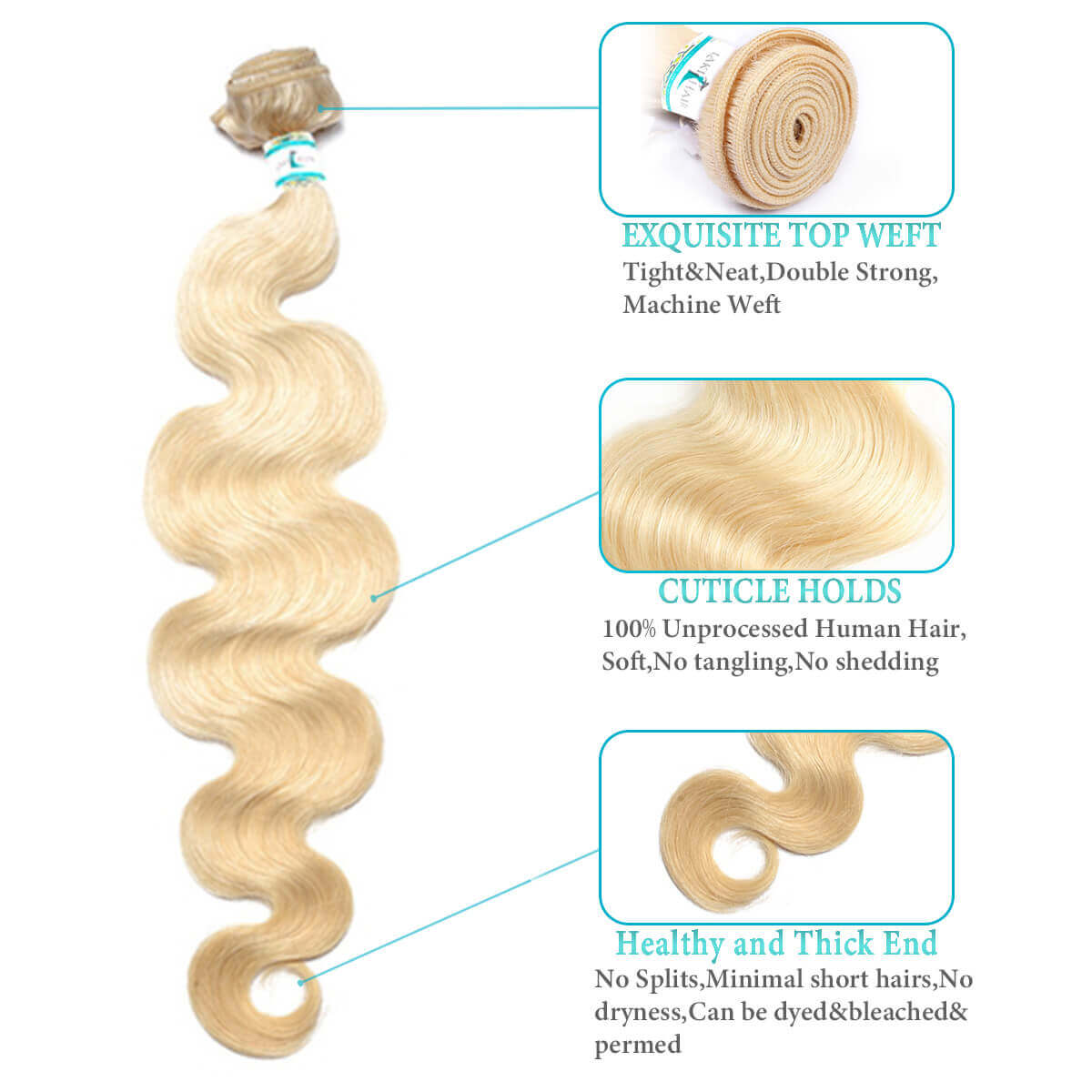 Lakihair 10A 613 Blonde Hair Bundles Body Wave 1 Bundles Brazilian Virgin Human Hair