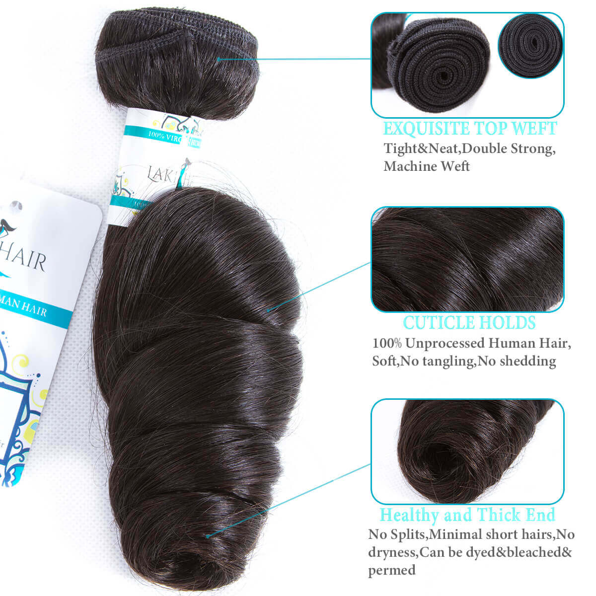 Lakihair Brazilian Loose Wave 3 Bundles Unprocessed Virgin Human Hair Bundles