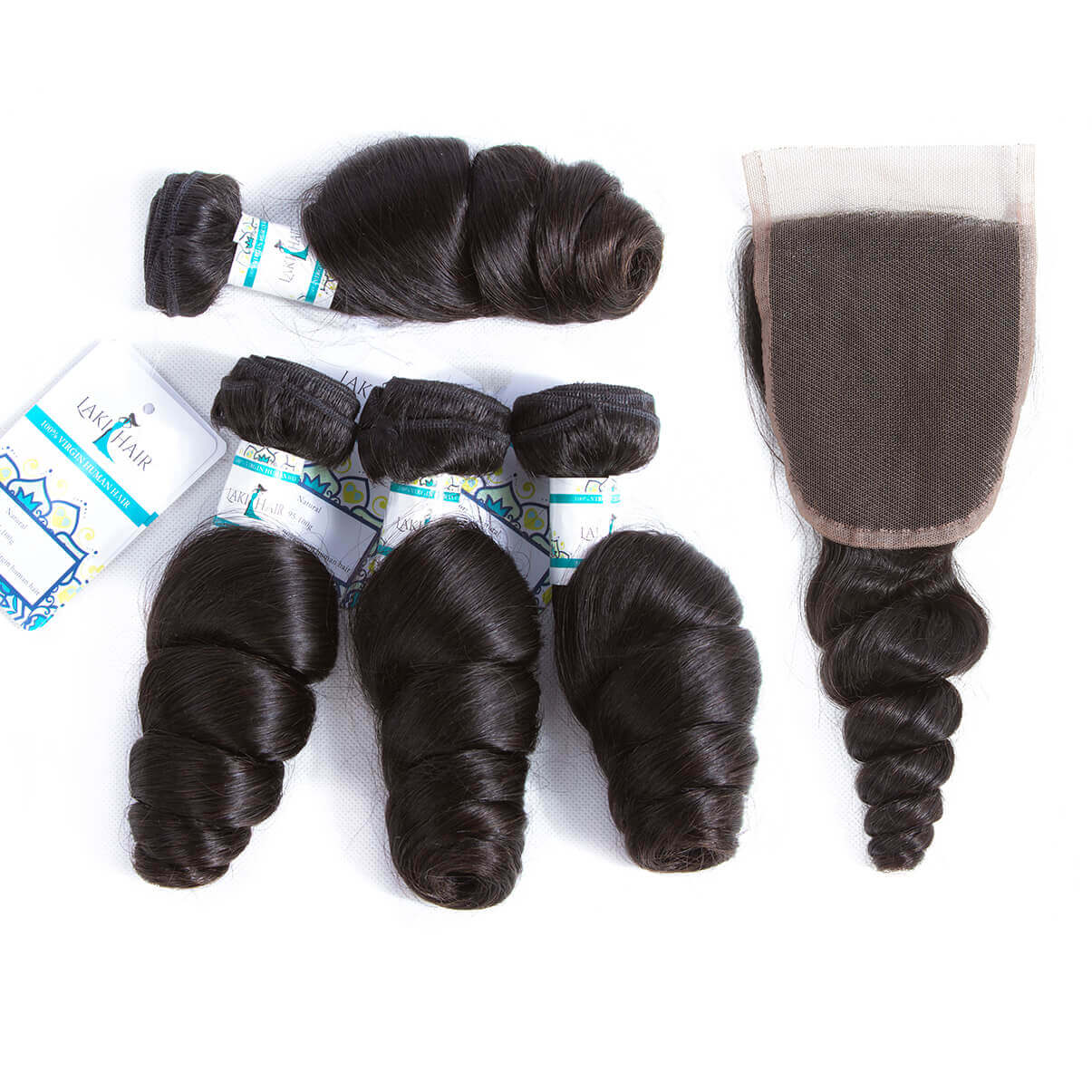 Lakihair 8A Brazilian Virgin Human Hair 4 Bundles With Lace Closure 4x4