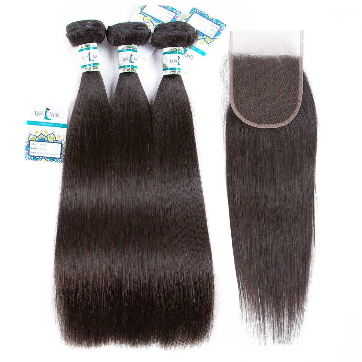 Lakihair 8A Brazilian Straight Hair 3 Bundles With Closure 4x4 Unprocessed Virgin Human Hair Bundles