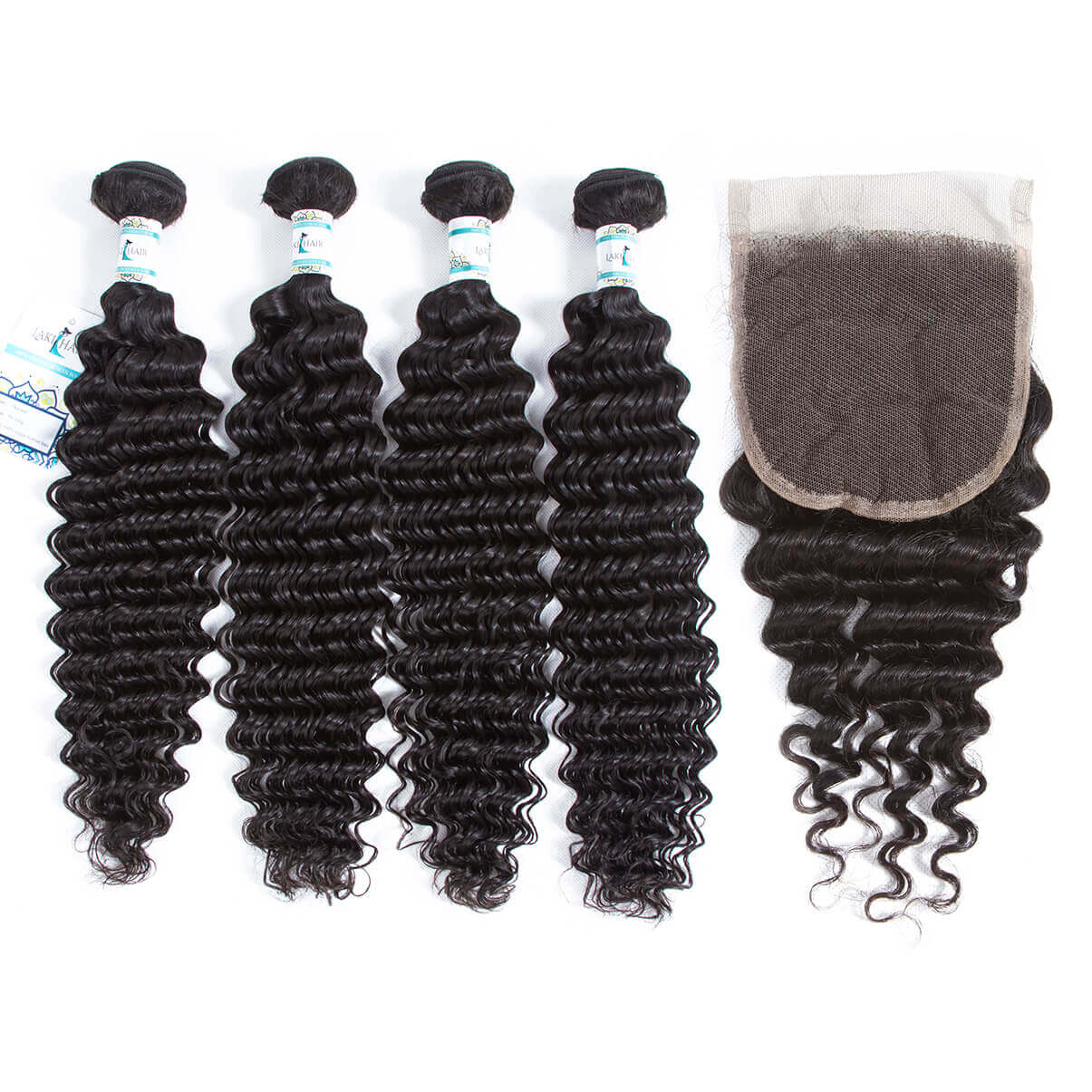 Lakihair 8A Brazilian Virgin Human Hair 4 Bundles With Lace Closure 4x4 Unprocessed Human Hair