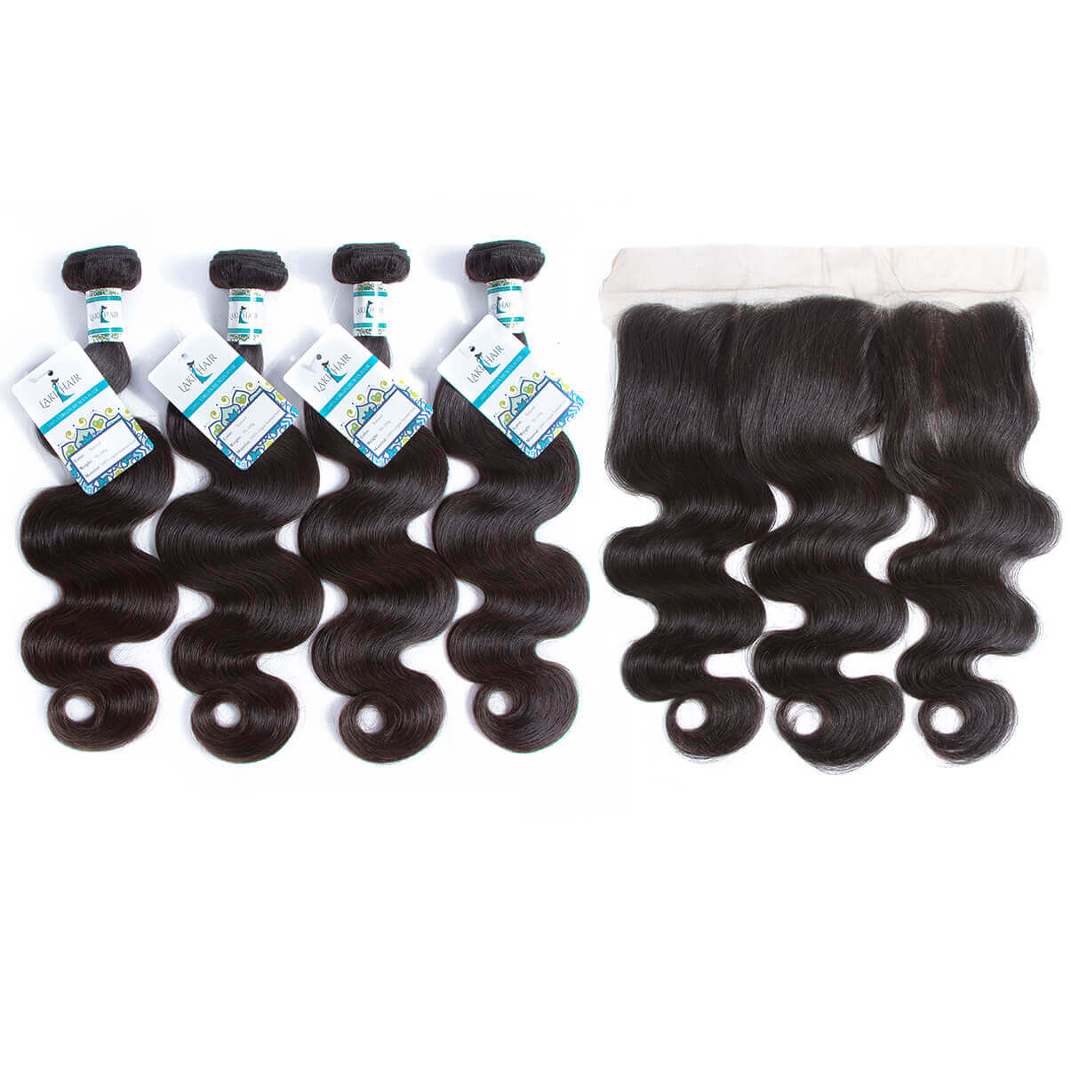 Lakihair Virgin Human Hair Brazilian Body Wave 4 Bundles With Lace Frontal Closure 13x4 Pre Plucked Ear To Ear Frontal