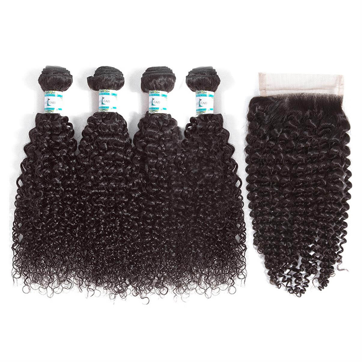Lakihair 8A Brazilian Human Hair 4 Bundles Kinky Curly Hair Bundles With Lace Closure 4x4 