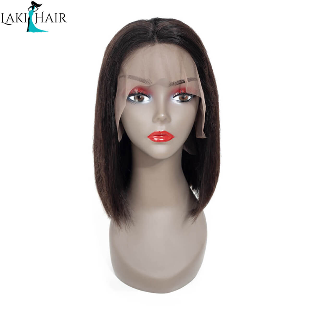 Lakihair Short Lace Front Human Hair Wigs Virgin Brazilian Straight Hair Bob Wigs With Pre Plucked Hairline Bleached Knots 180% Density
