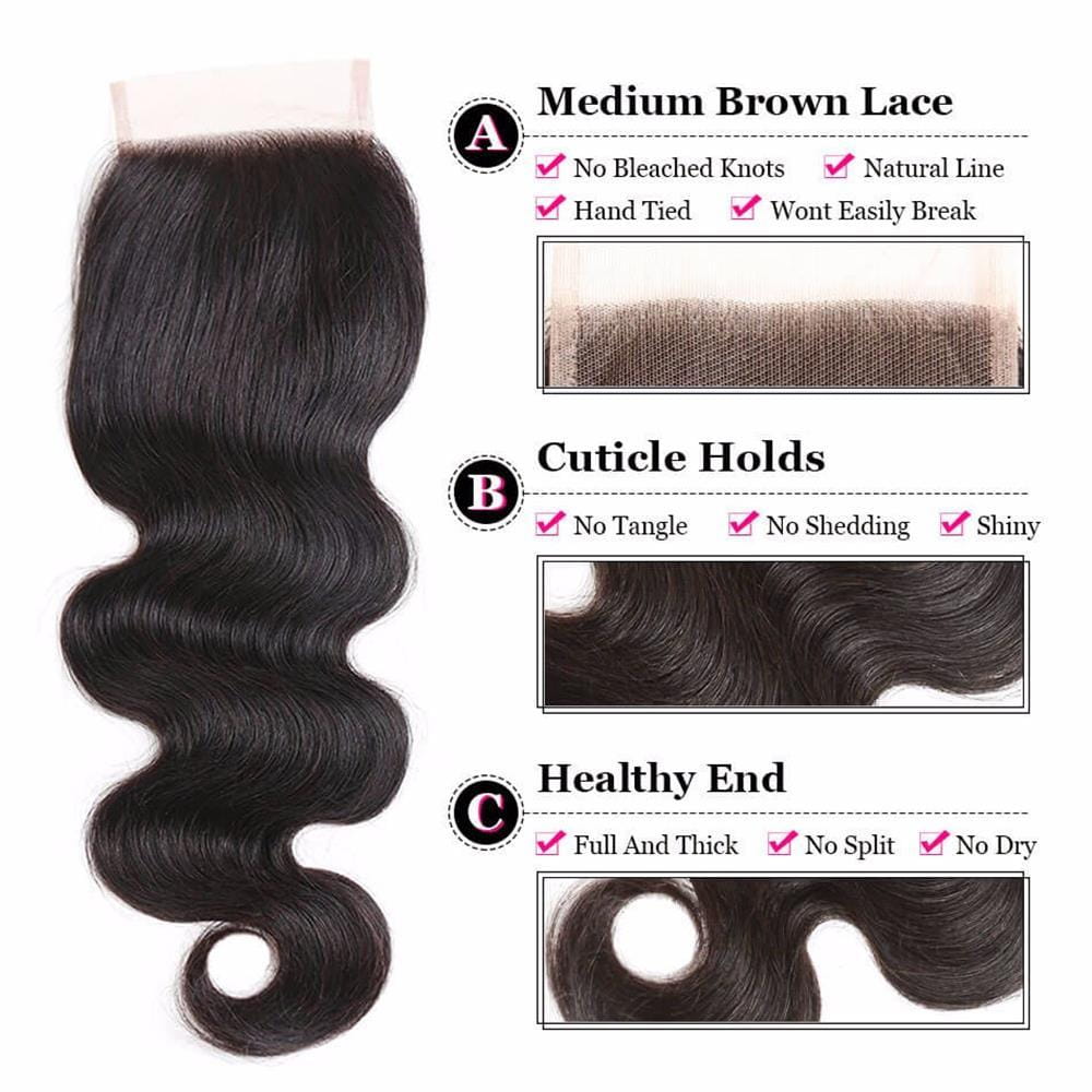 Lakihair 3 Bundles Human Hair Body Wave With Lace Closure 8a Brazilian Lakihair 