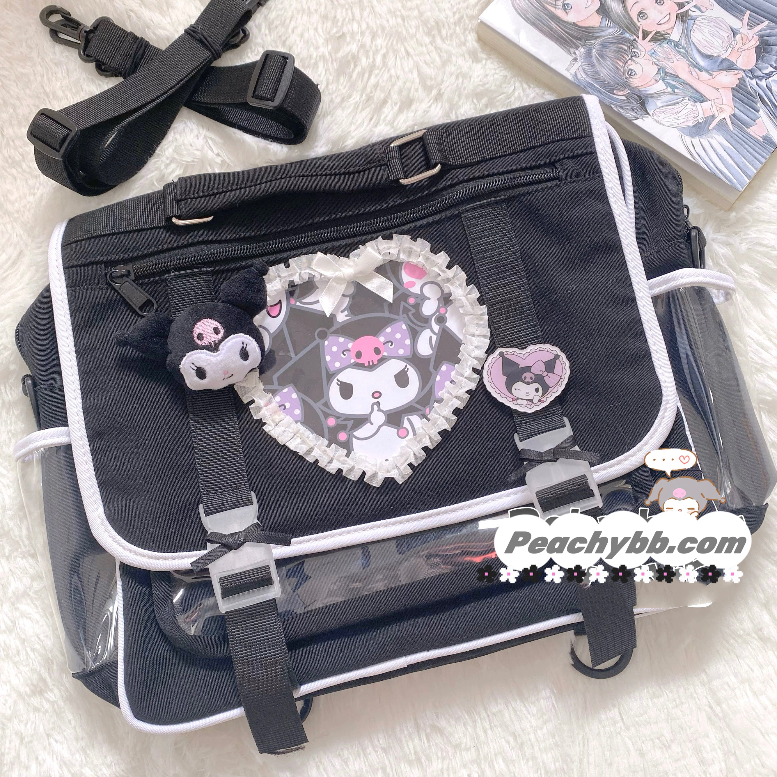 Kawaii Kuromi My Melody Inspired Lace Edge Icon Messenger Bag and Book –  PeachyBaby