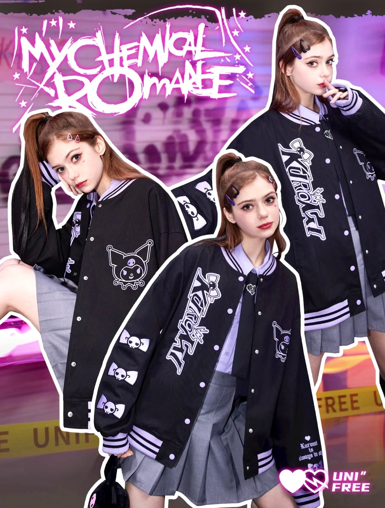 Kuromi Inspired Purple and Black Baseball Jacket – PeachyBaby