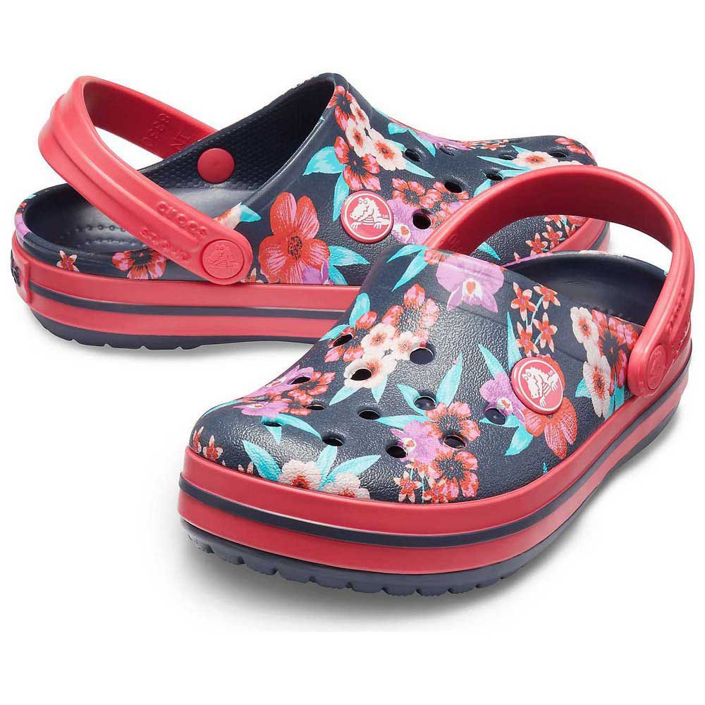 Kids Crocs Crocband Flower Print Clog Navy Poppy - Happily Shoppe