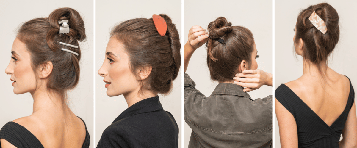 Coiffure chignon avec barrette cheveux