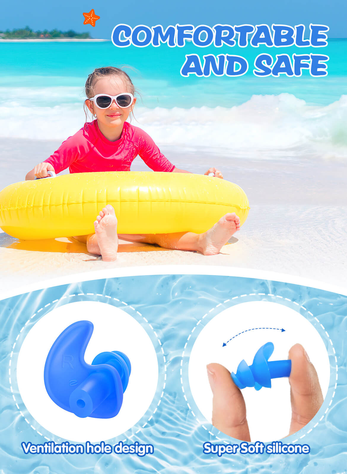 Hearprotek 3 Pairs Soft Silicone Swimming Ear Plugs for Kids