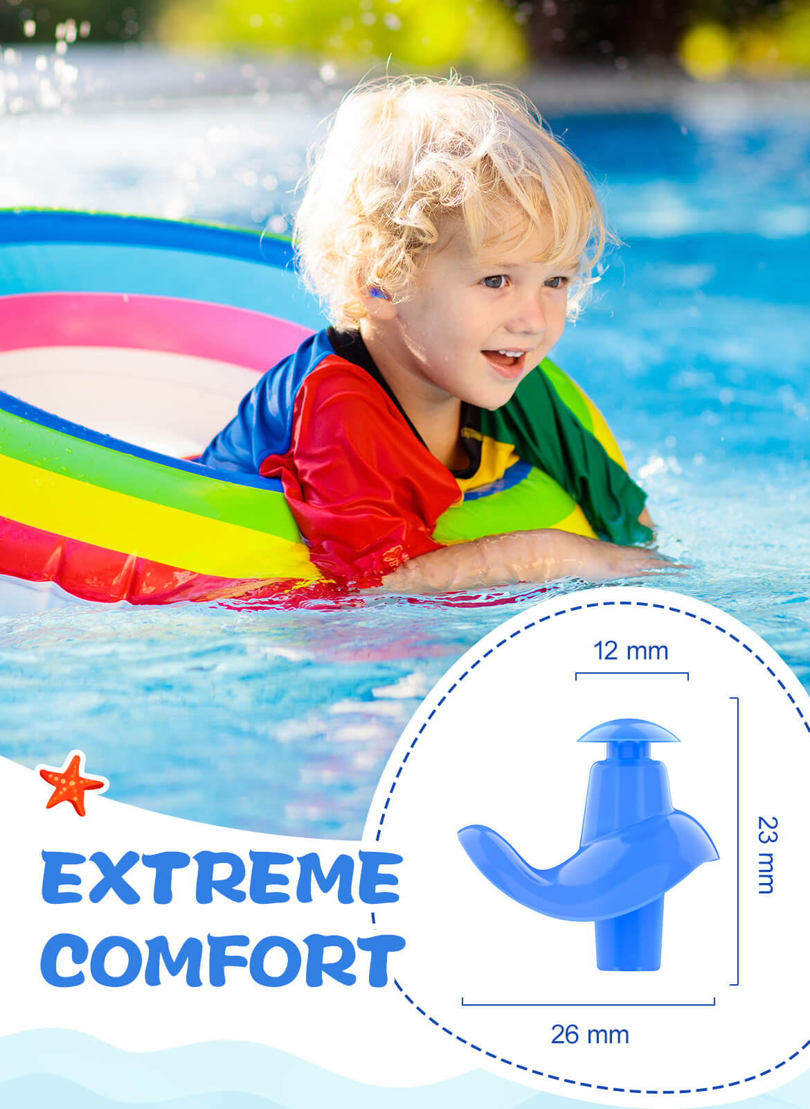 Hearprotek 3 Pairs Waterproof Reusable Swimming Ear Plugs for Kids