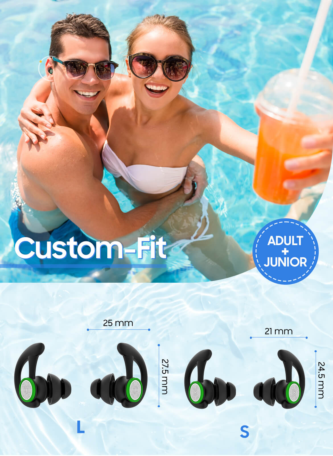 Hearprotek 2 Pairs Custom-fit Swimming Ear Plugs for Adults Black
