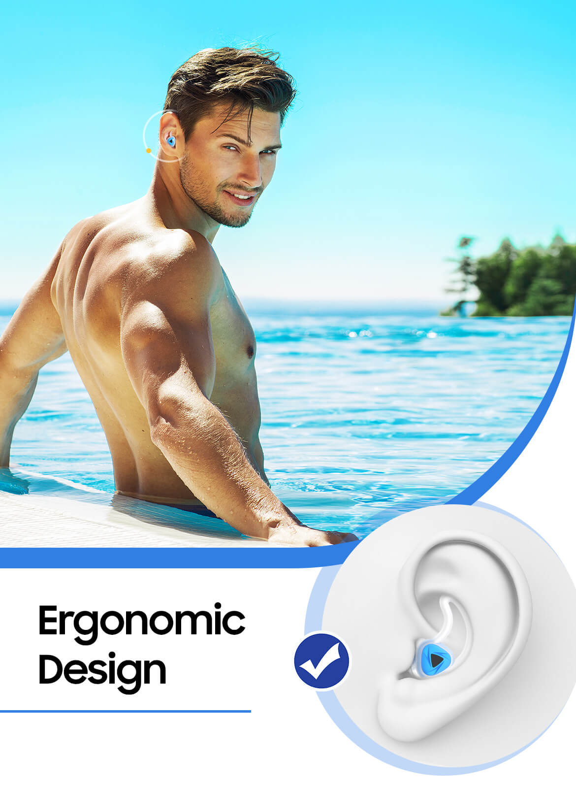 Hearprotek 2 Pairs Custom-fit Swimming Ear Plugs for Adults Blue