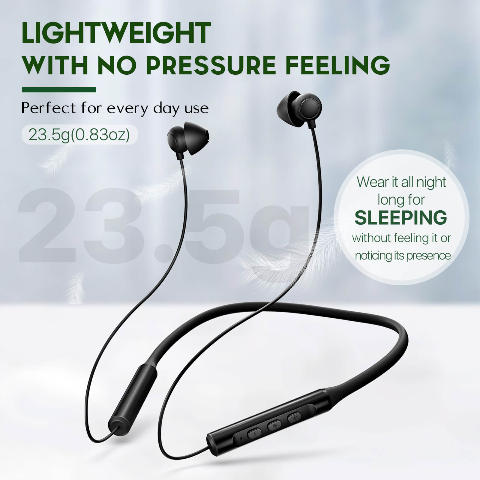 DreamMusic Wireless - Hearprotek In-Ear Neckband Bluetooth 5.2 Wireless Sleep Earbuds Headphones