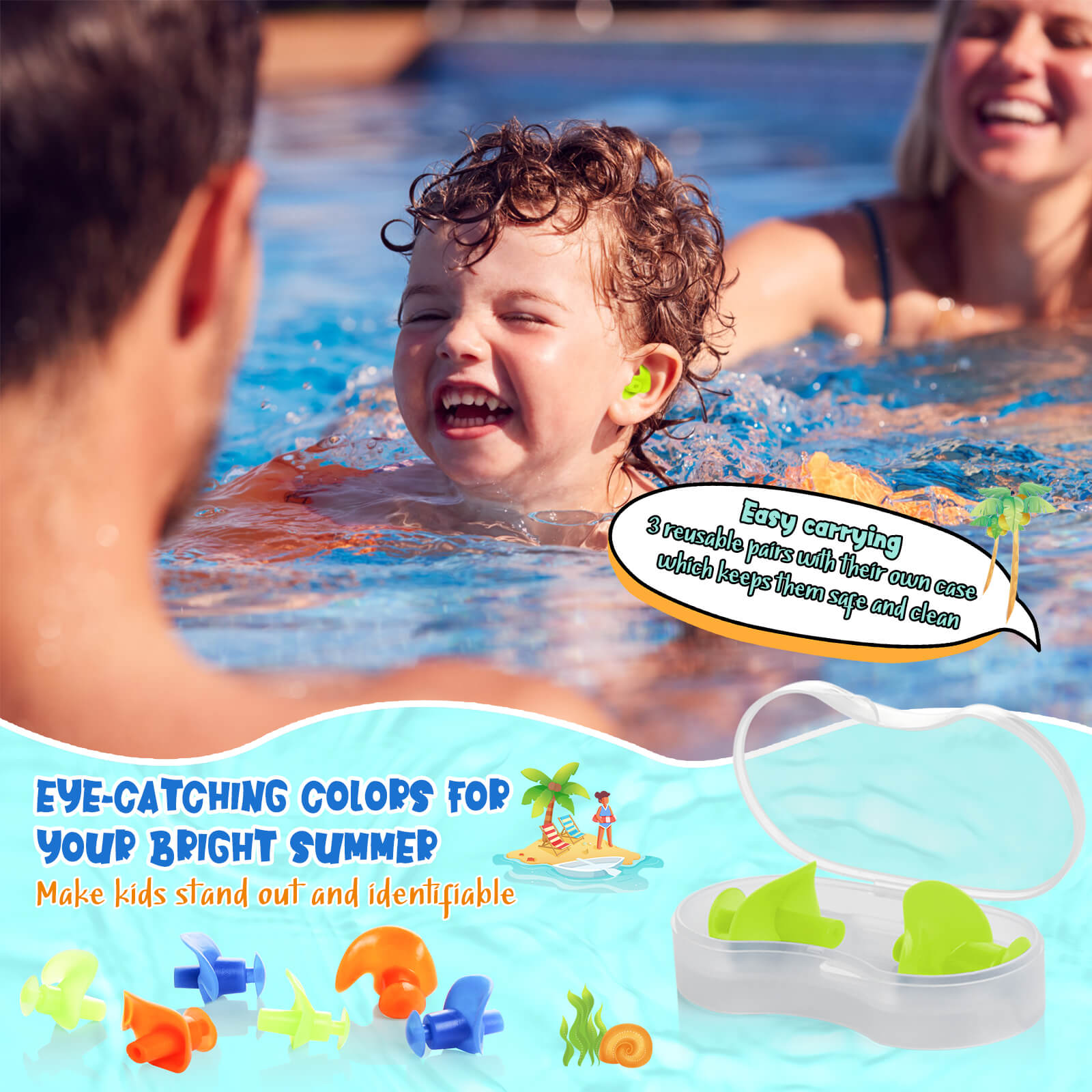 AquaResist Toddlers - Hearprotek 3 Pairs Silicone Waterproof Swimming Ear Plugs for Kids