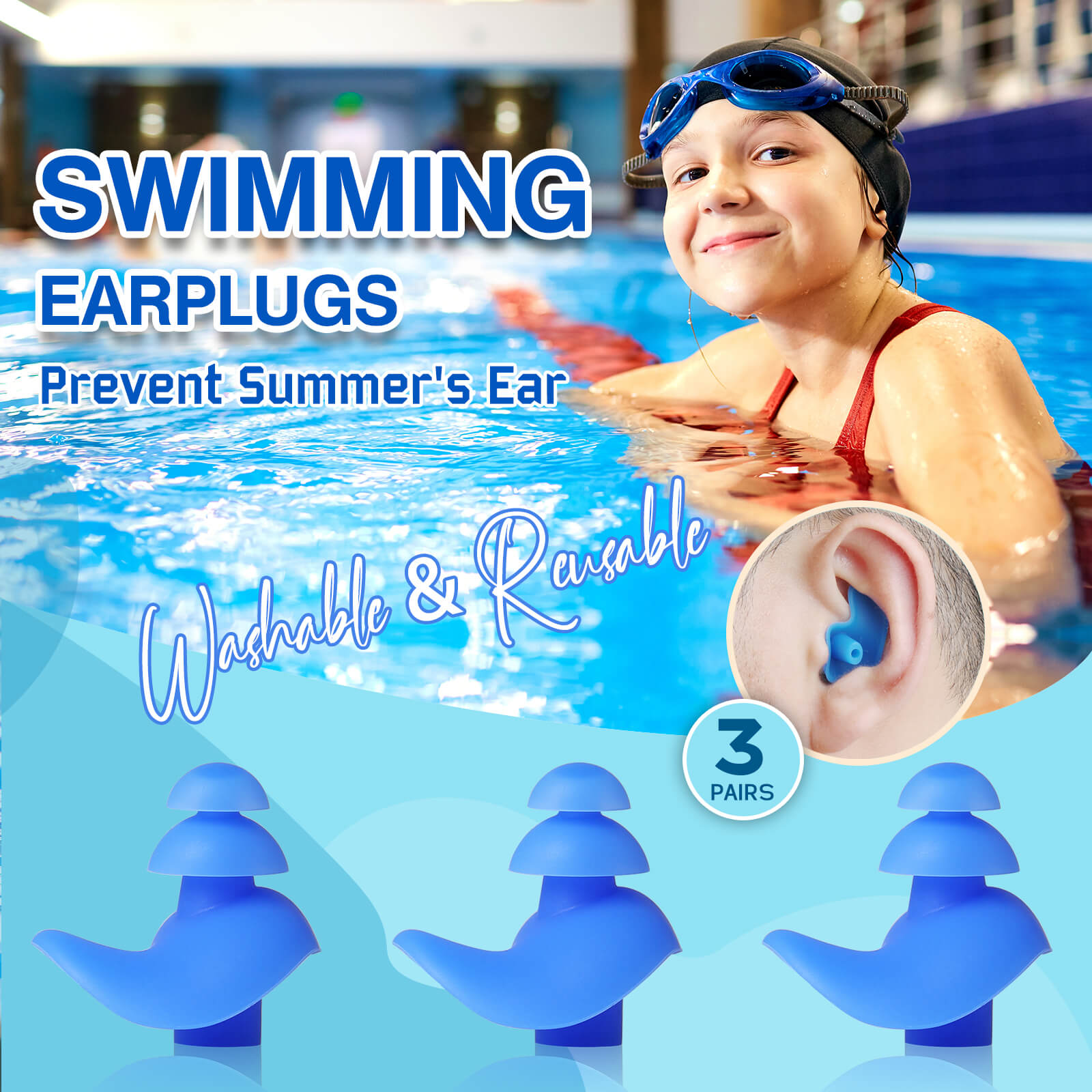 Aquaproof Plus Teenager - Hearprotek 3 Pairs Swimming Ear Plugs for Teenagers