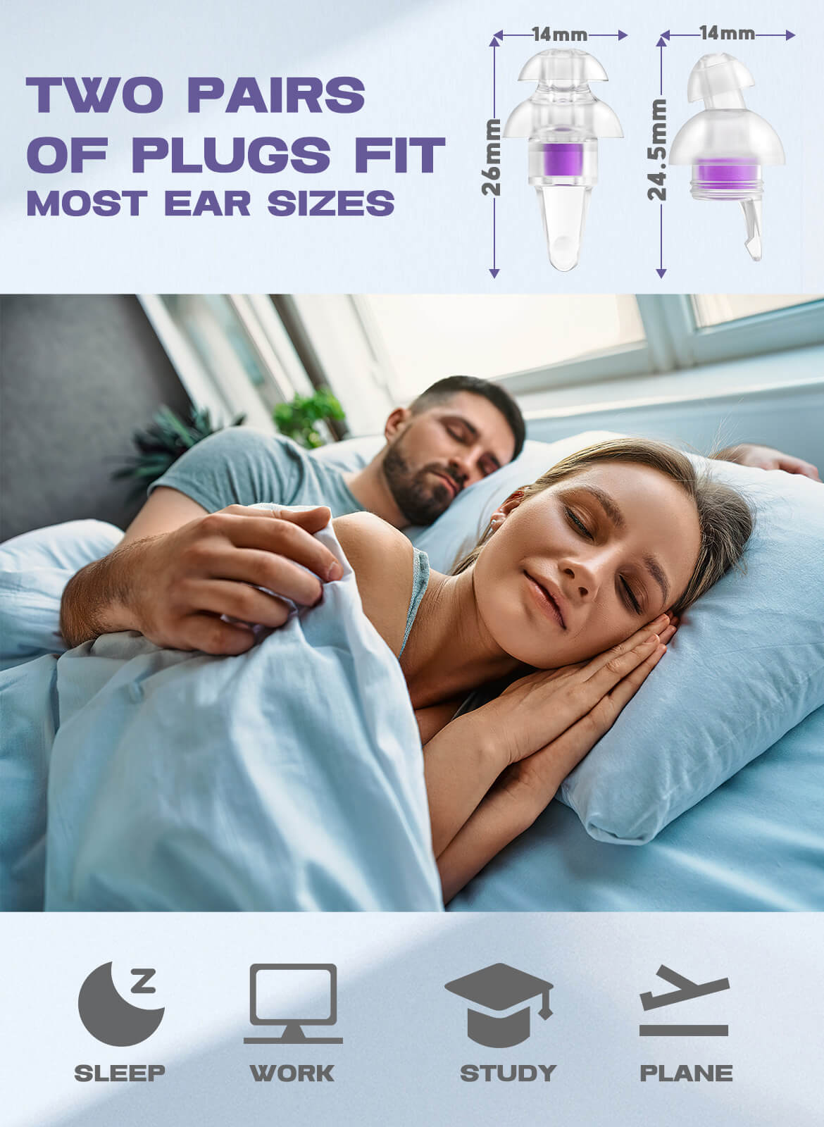 32NRR Noise Reduction Sleeping Ear Plugs
