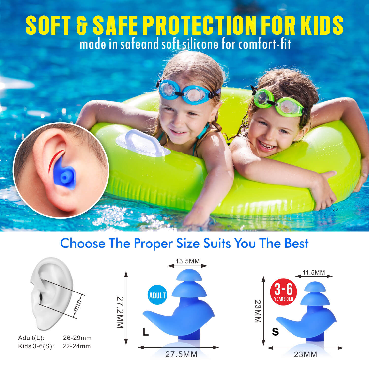 Aquaproof Plus Kids - Hearprotek 2 Pairs Soft Silicone Swimming Ear Plugs for Kids