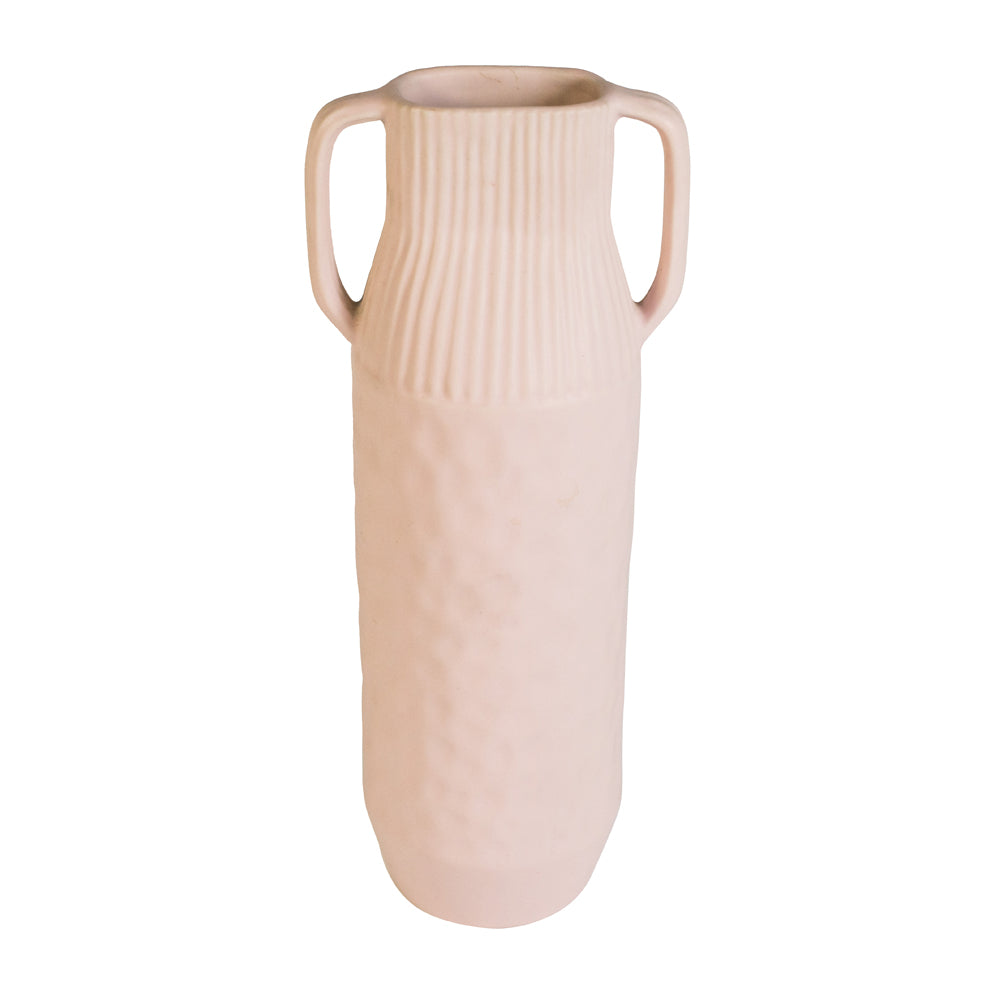 The Epoch Pink Medium Handmade Stoneware Vase With Handle travel product recommended by Sally Fox on Pretty Progressive.