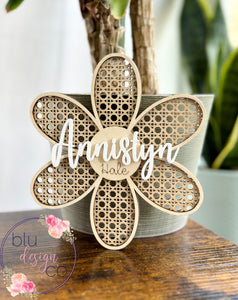 Layered Rattan Daisy Baby Name Sign