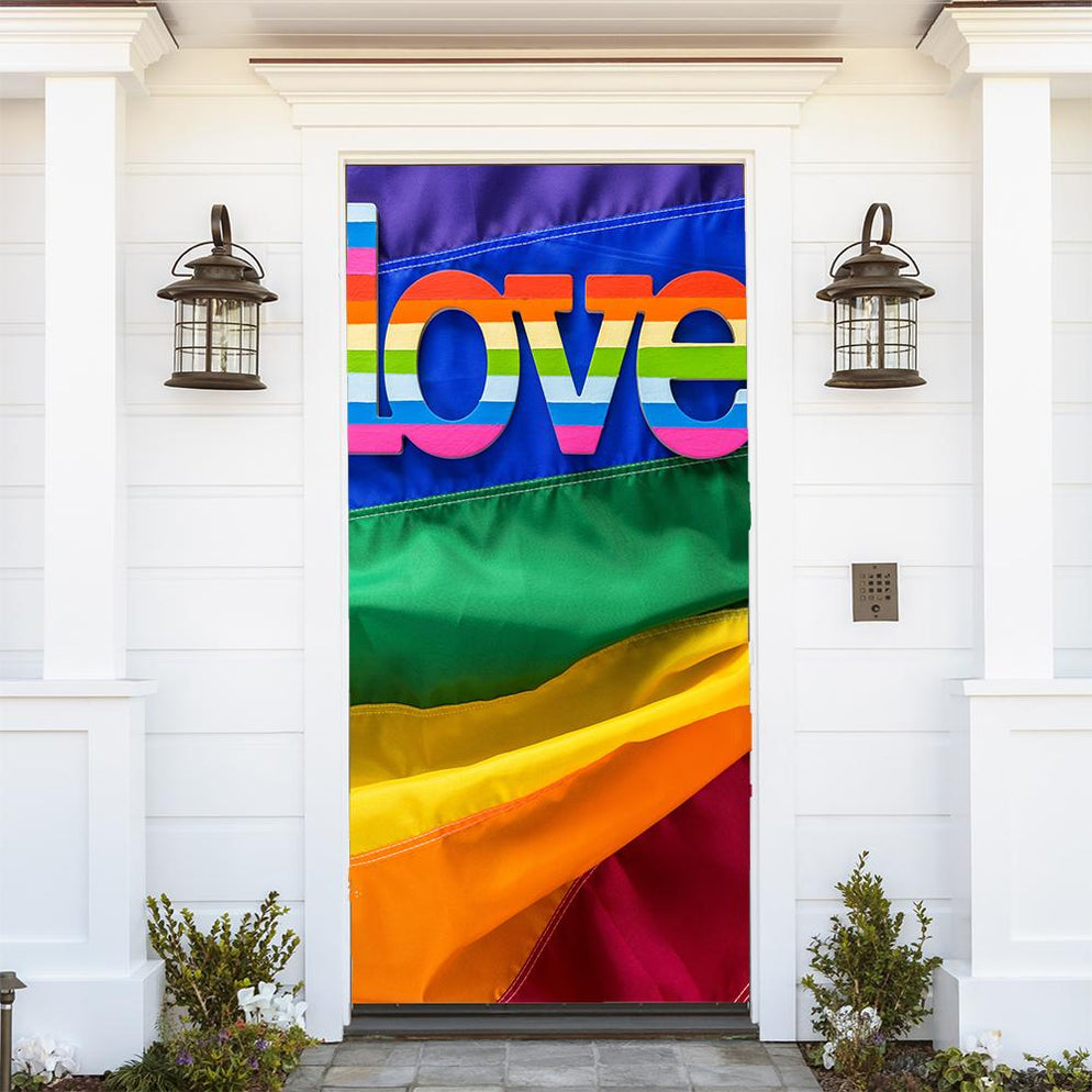 Rainbow Gay Pride Flag With Love Sign | Rainbow Gay Pride DoorFoto™