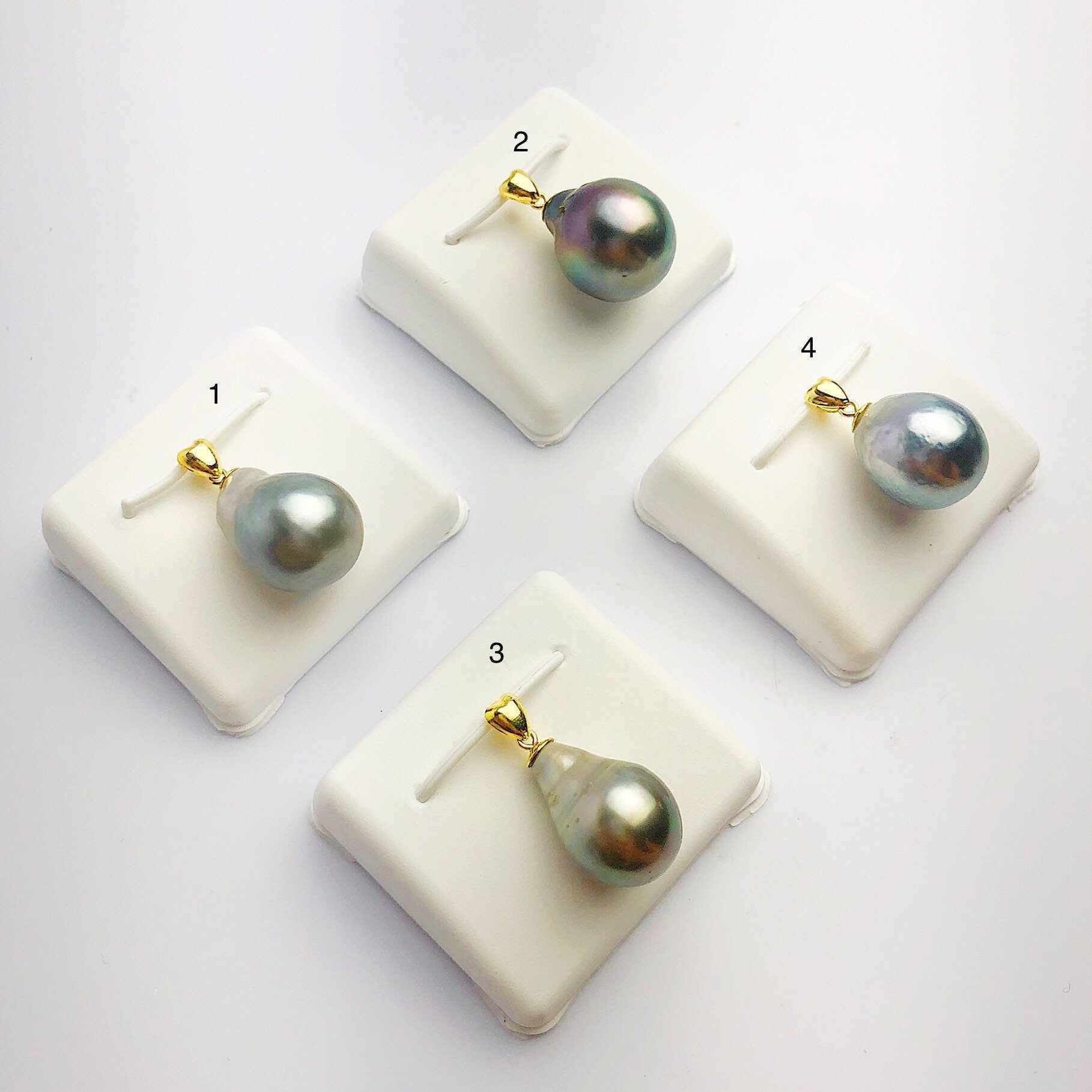  12-15mm Tahitian Pearl Pendants on 18K Gold Plated Sterling Silver (442 No. 1-4) 