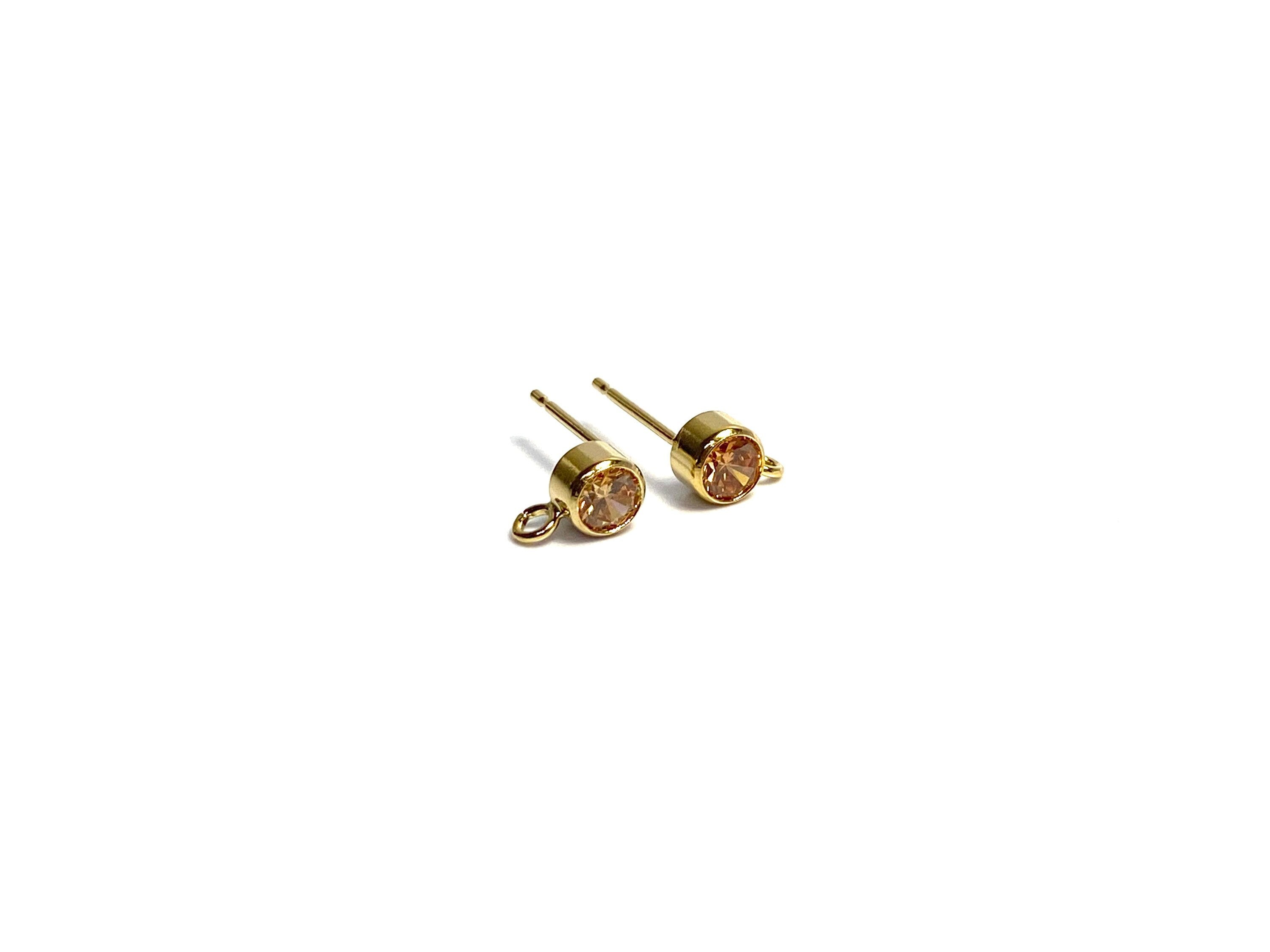  14K Gold Filled, 4mm Champagne Post Earring W/ Ring, 14KGF 