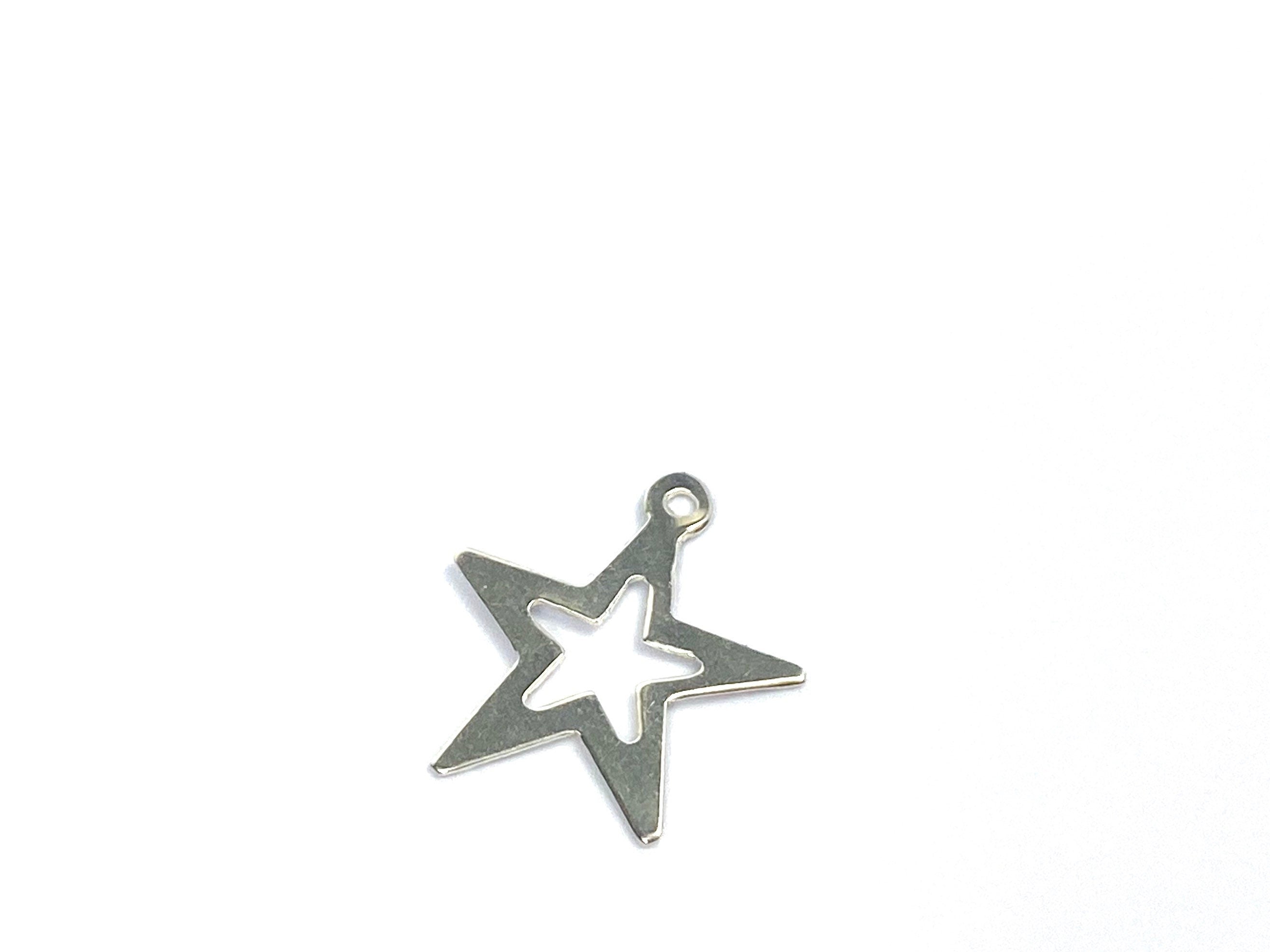  Stunning silver cut out star charm , Sku #500C23 