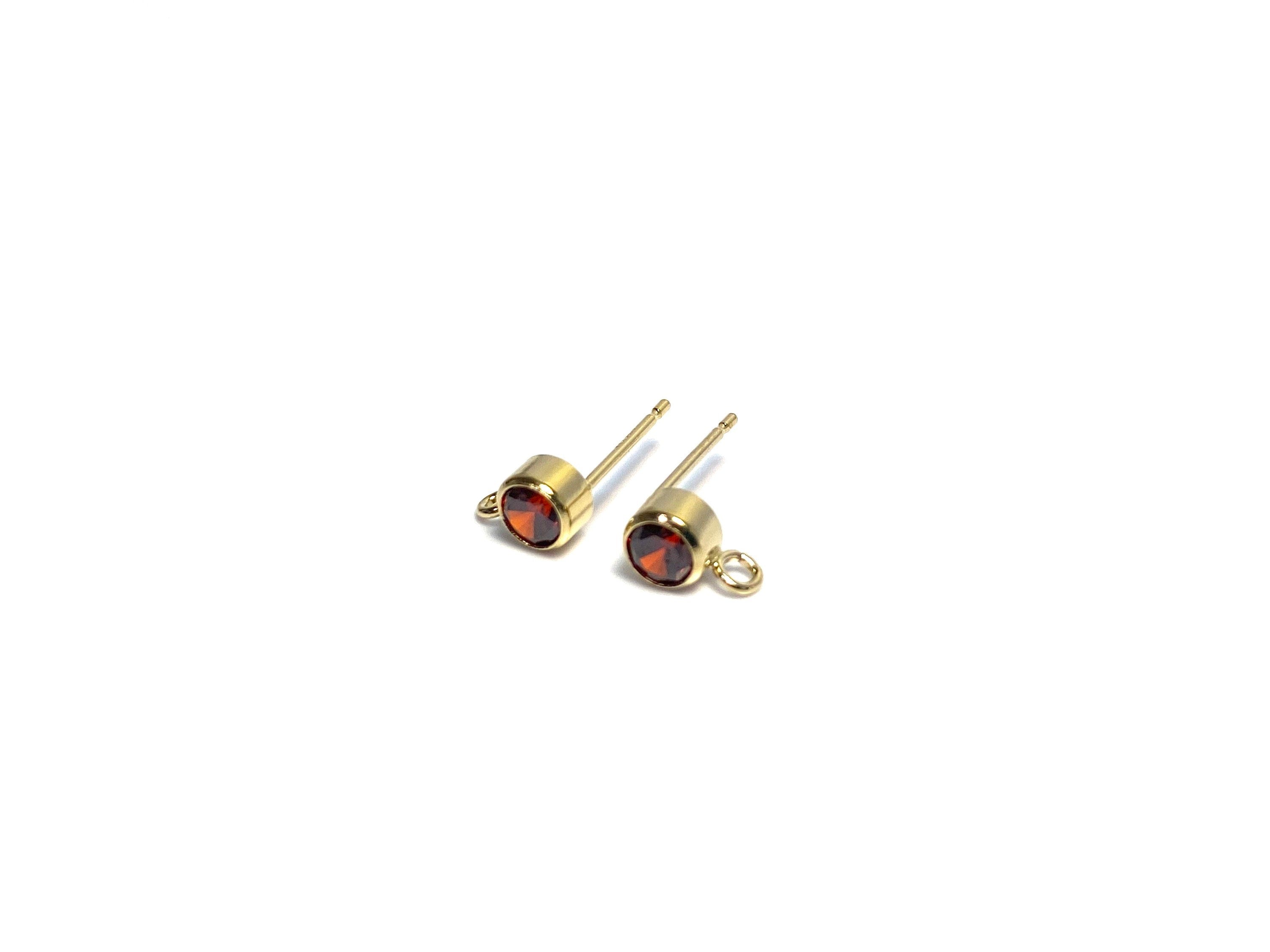  14K Gold Filled 4mm Garnet Gemstone Ear Post W/ Ring, 14KGF 