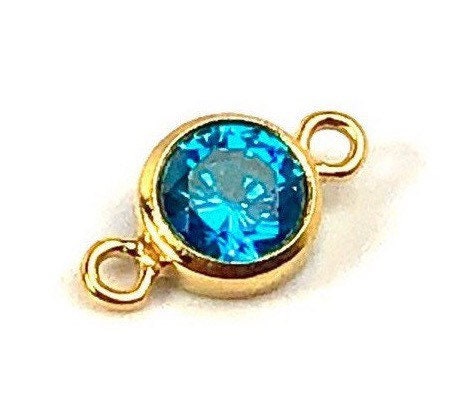  Stunning 14KGF aqua blue 3A CZ bezel connector , 14K gold filled , Sku # 4005780M9 