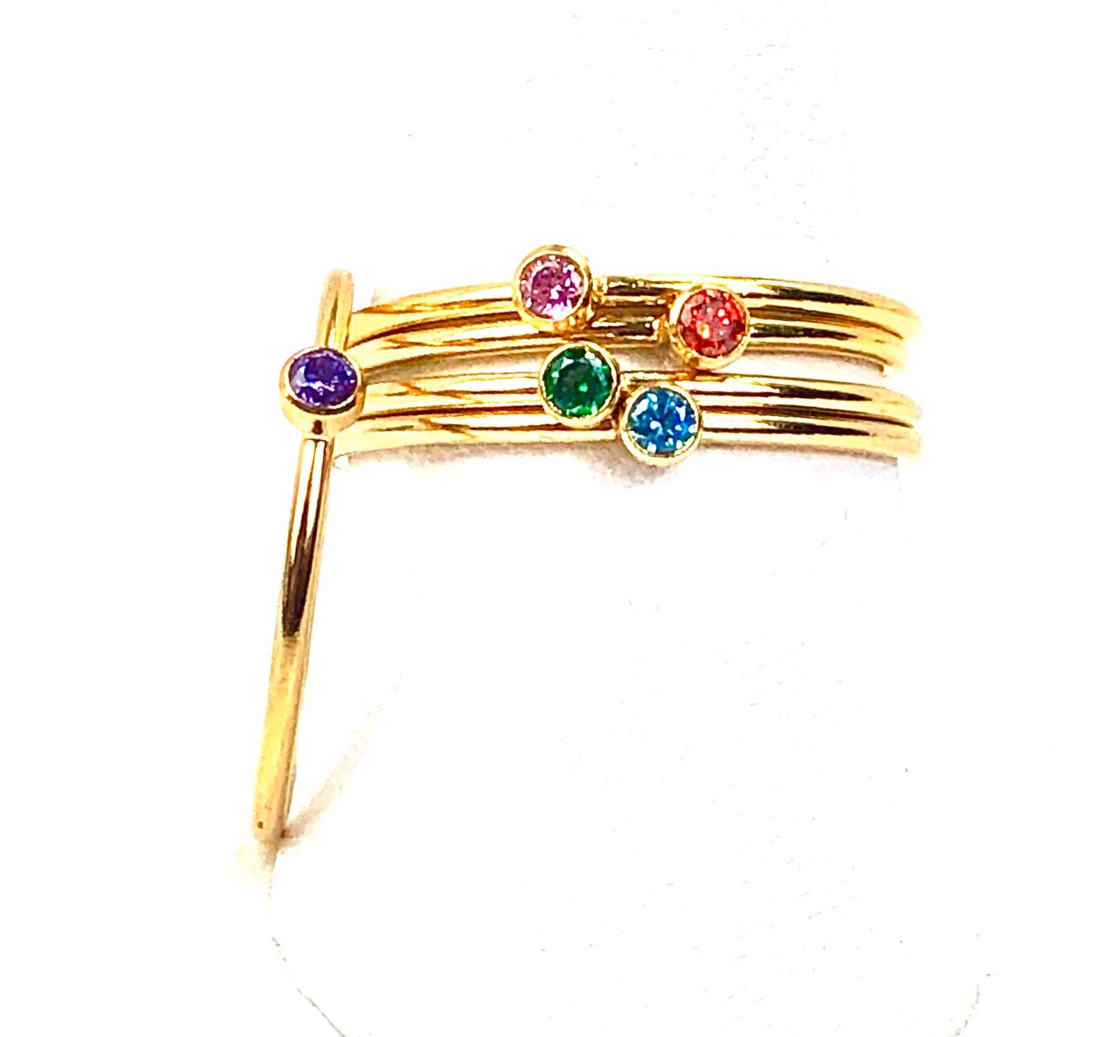  Stunning 14KGF stackable rings , Multicolored cubic zirconia, 14K gold filled , SLU#4020R5M6 