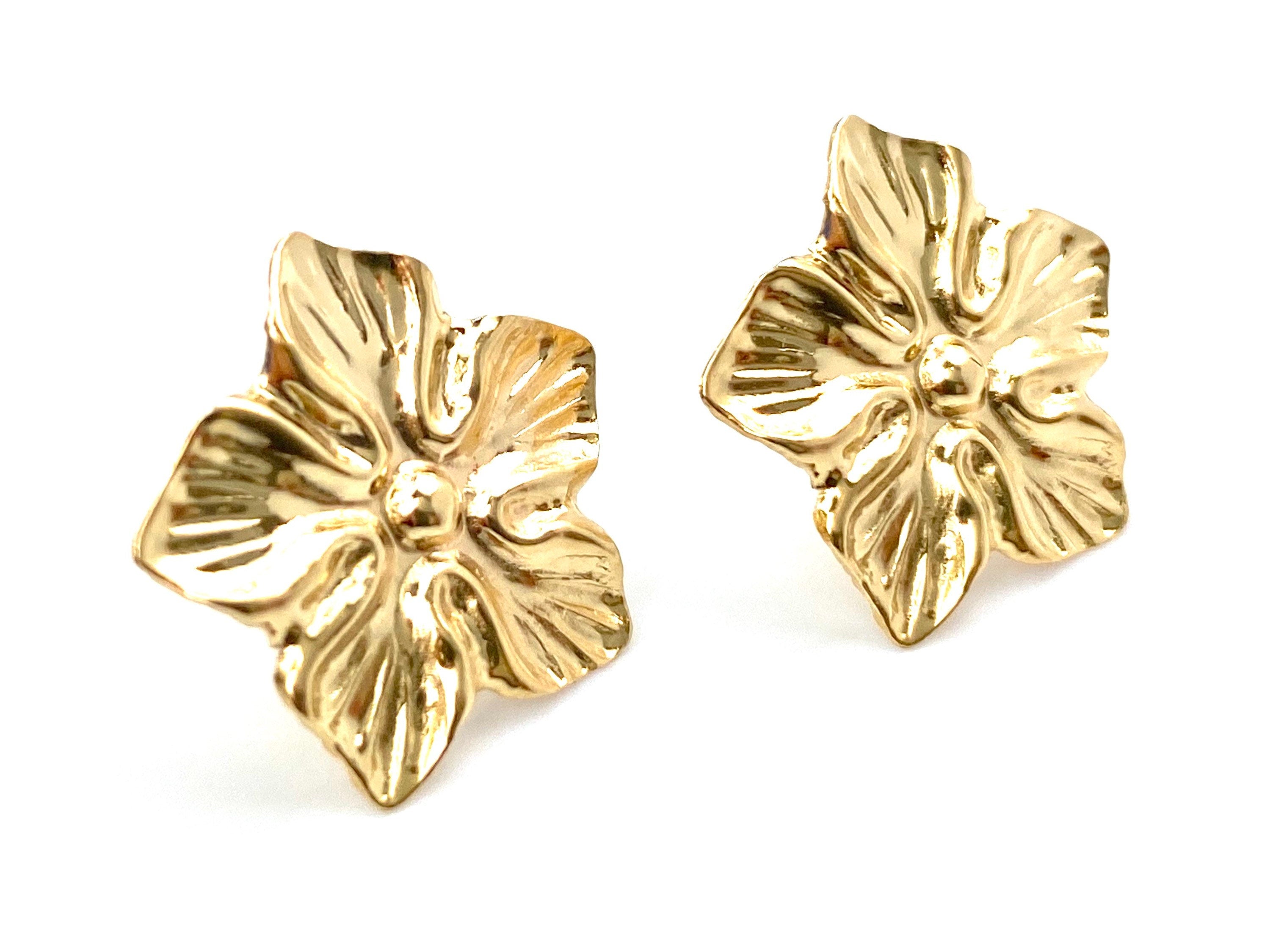  14K Solid Gold Flower Studs, Sku#1159-2 