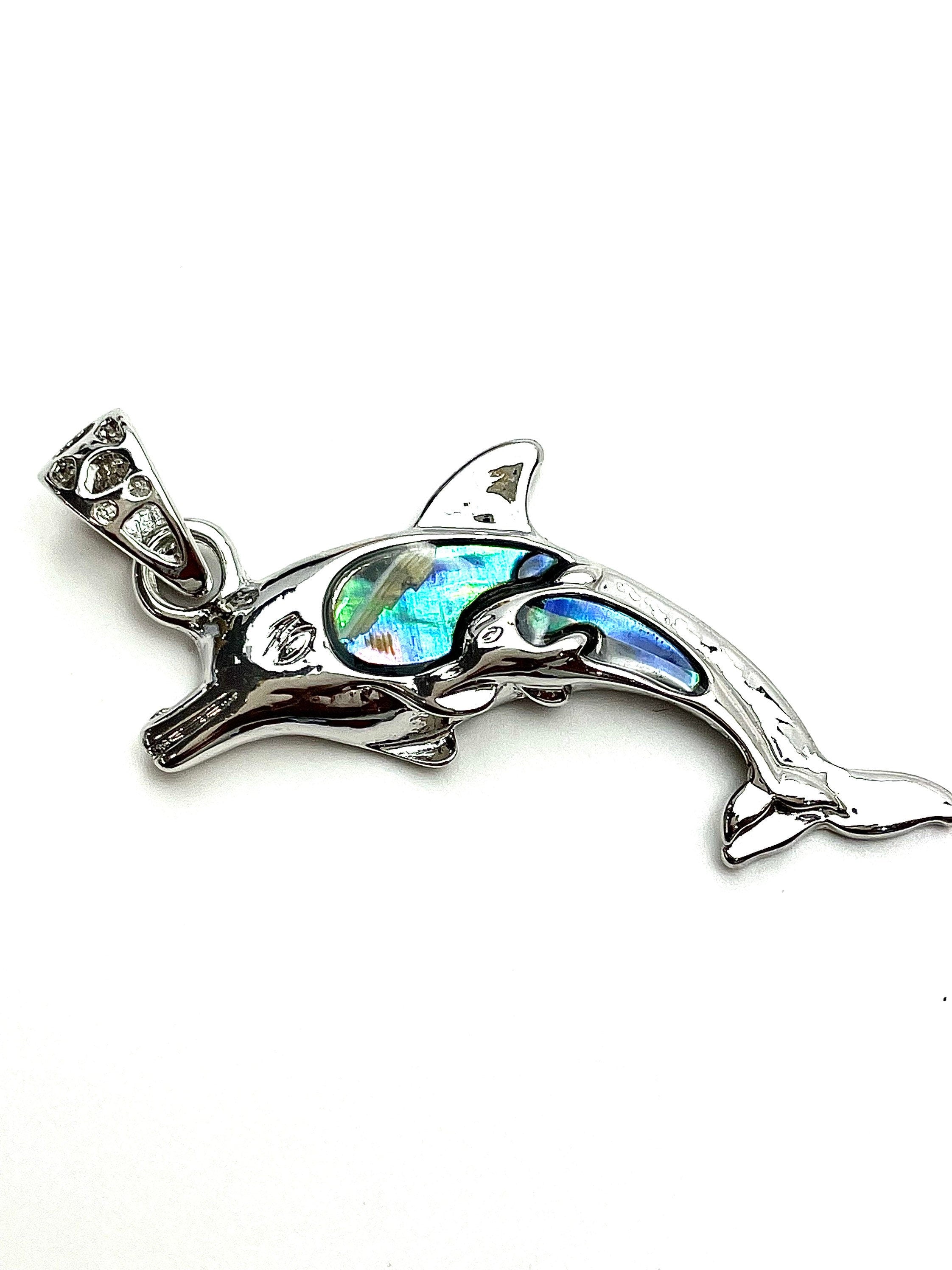  Mother of Pearl Sterling silver mommy & baby dolphin pendant 