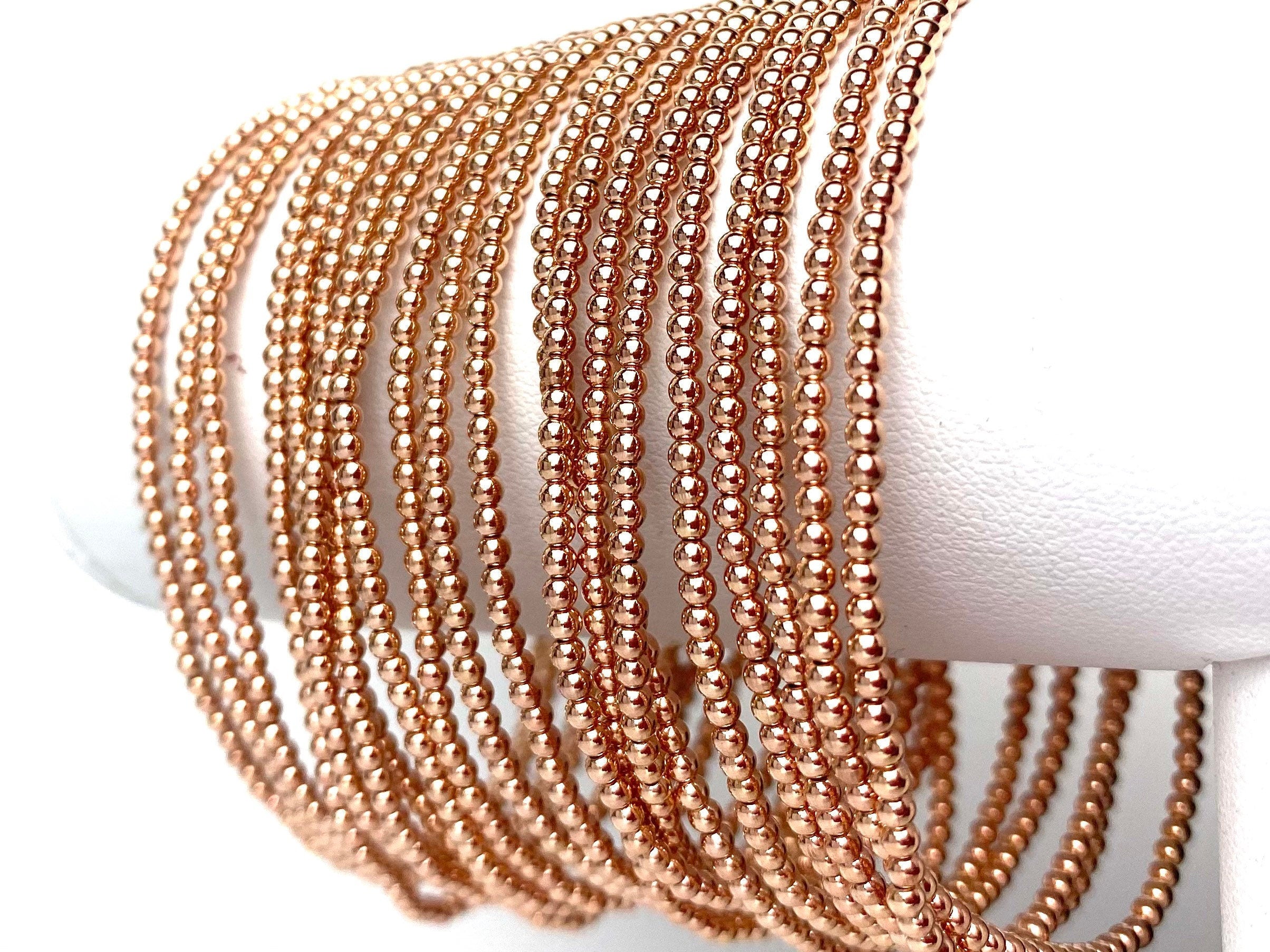  14K Rose Gold Filled 6.5” 2.0mm Beaded Stretchy Bracelet, Sku#4814720E65L 