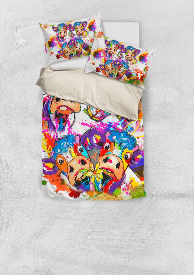 Bedding Set Graffiti Colorful Cows