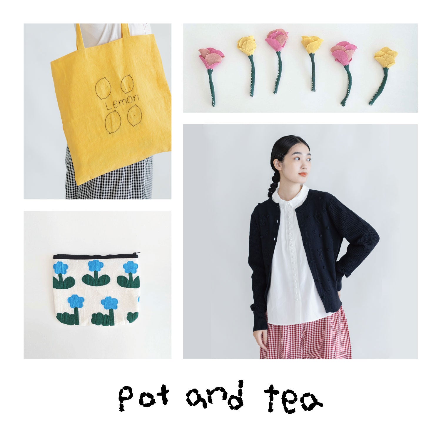 pot and tea カラフル お花刺繍 ワンピース