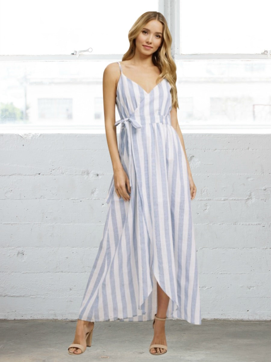 blue white striped maxi dress