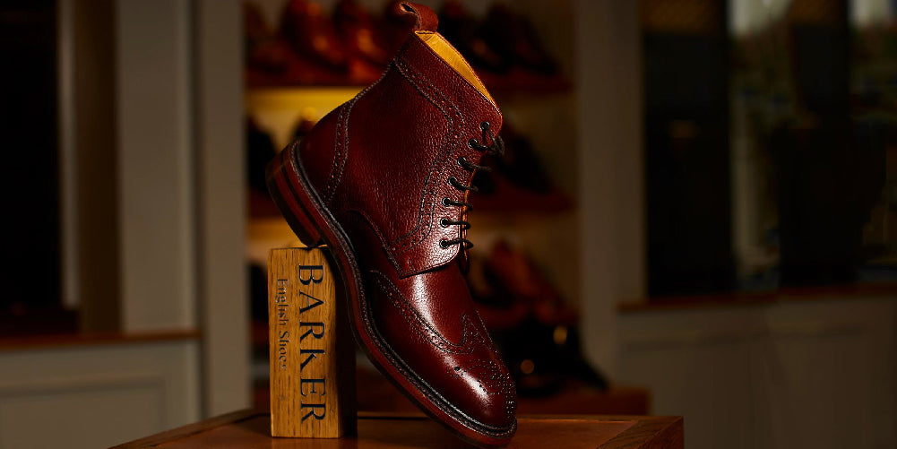 Men's full brogue boot by Barker Shoes.