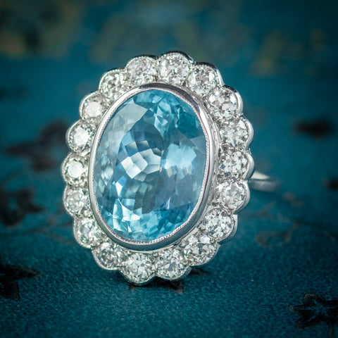 Antique Aquamarine and Diamond Ring