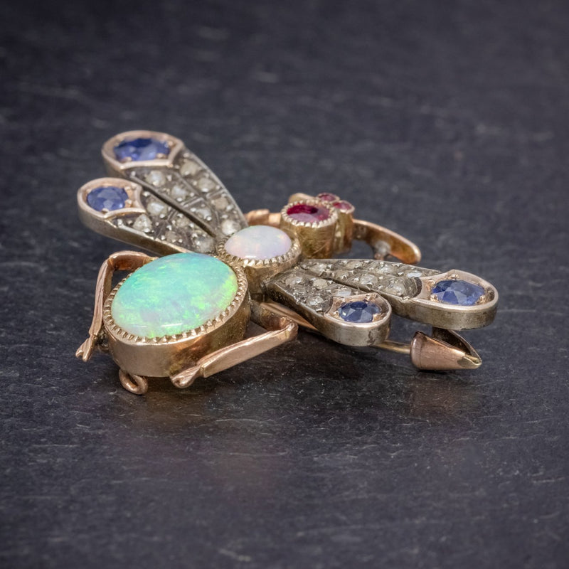 Antique Victorian Insect Brooch Opal Diamond Ruby Sapphire 18ct Gold C Antique Jewellery Online 