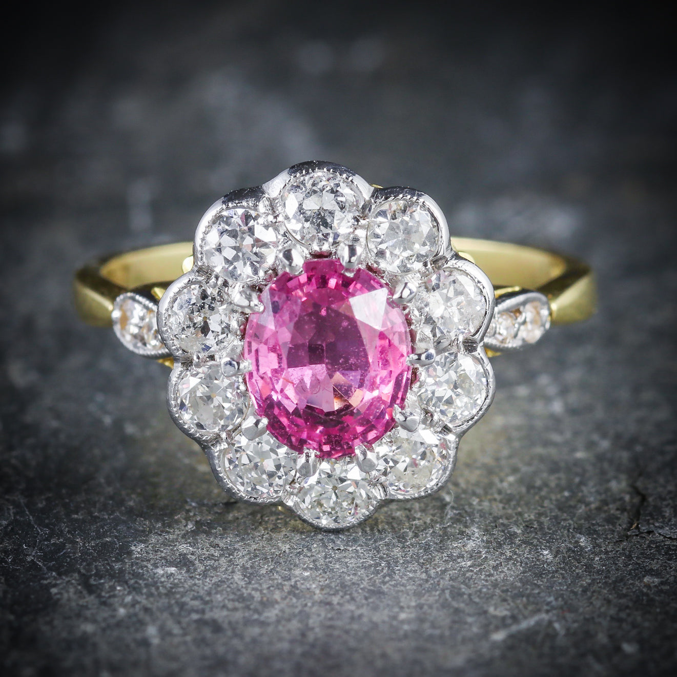 Antique Victorian Pink Sapphire Diamond Ring 18ct Gold Circa 1900