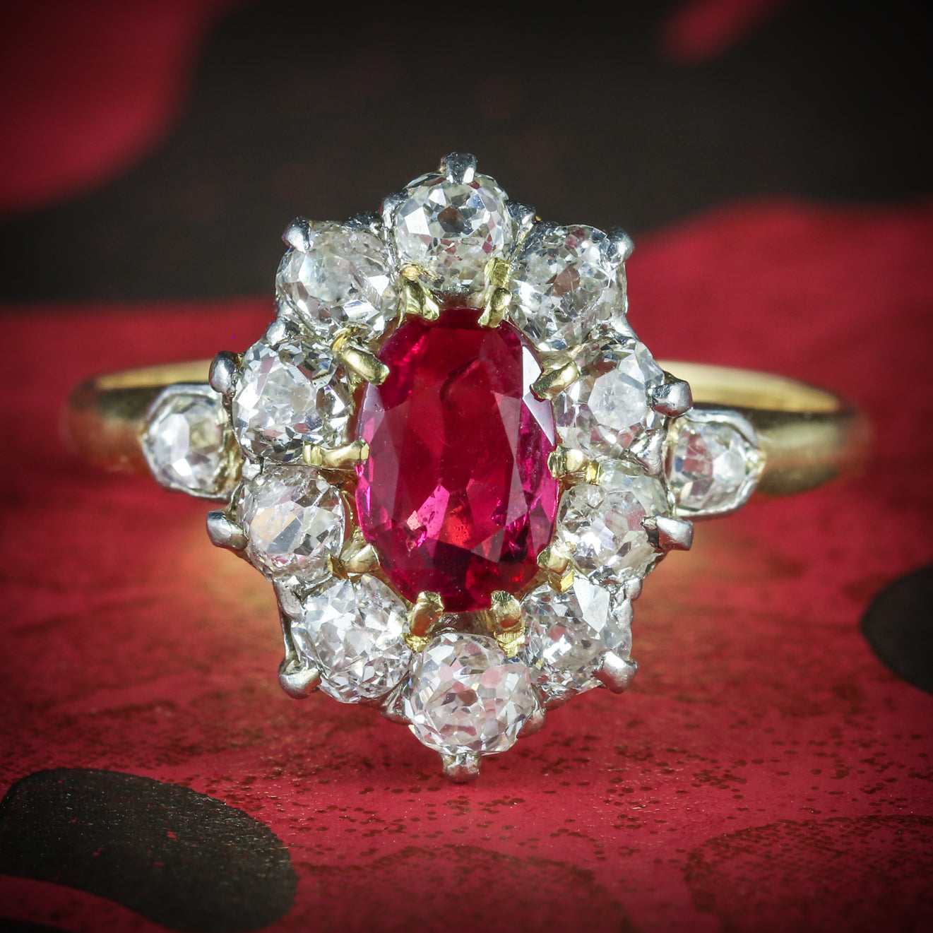ANTIQUE VICTORIAN RUBY DIAMOND CLUSTER RING PLATINUM 18CT GOLD CIRCA ...