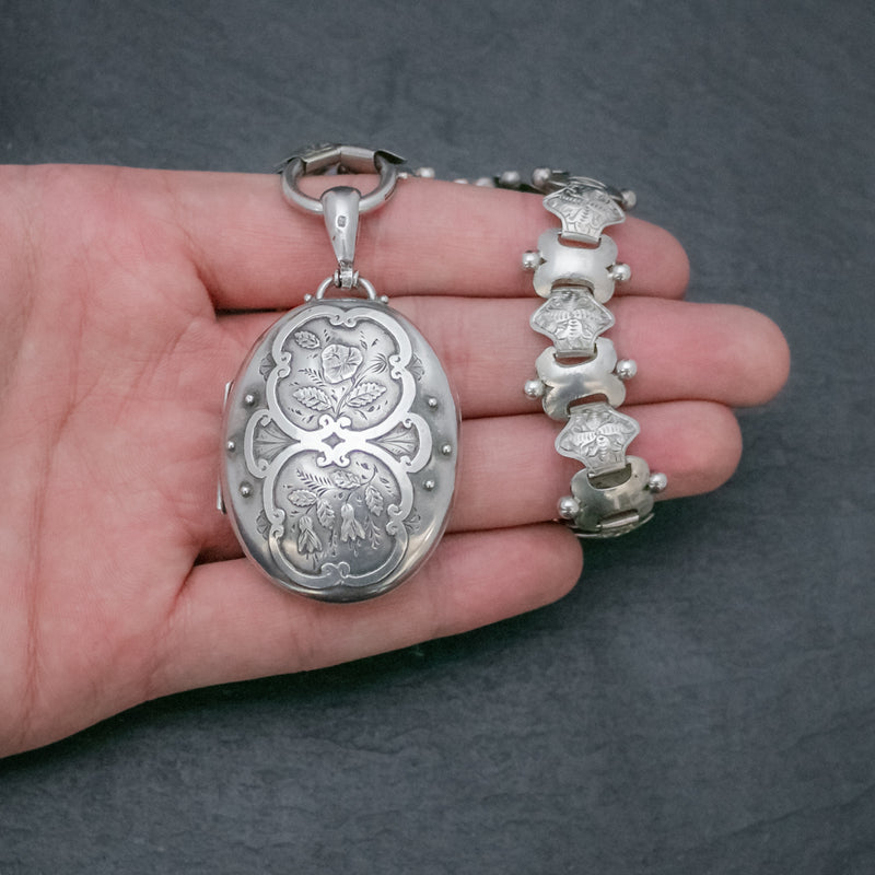 ANTIQUE VICTORIAN STERLING SILVER LOCKET COLLAR NECKLACE DATED 1876 ...