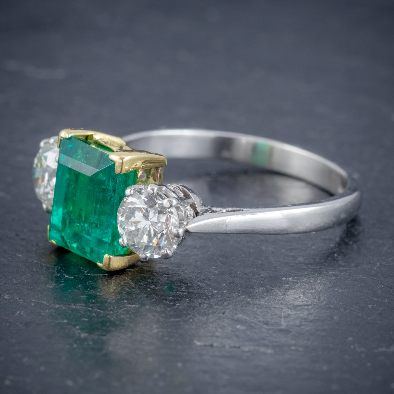 ART DECO COLOMBIAN EMERALD DIAMOND TRILOGY RING PLATINUM 18CT GOLD 2.5 ...