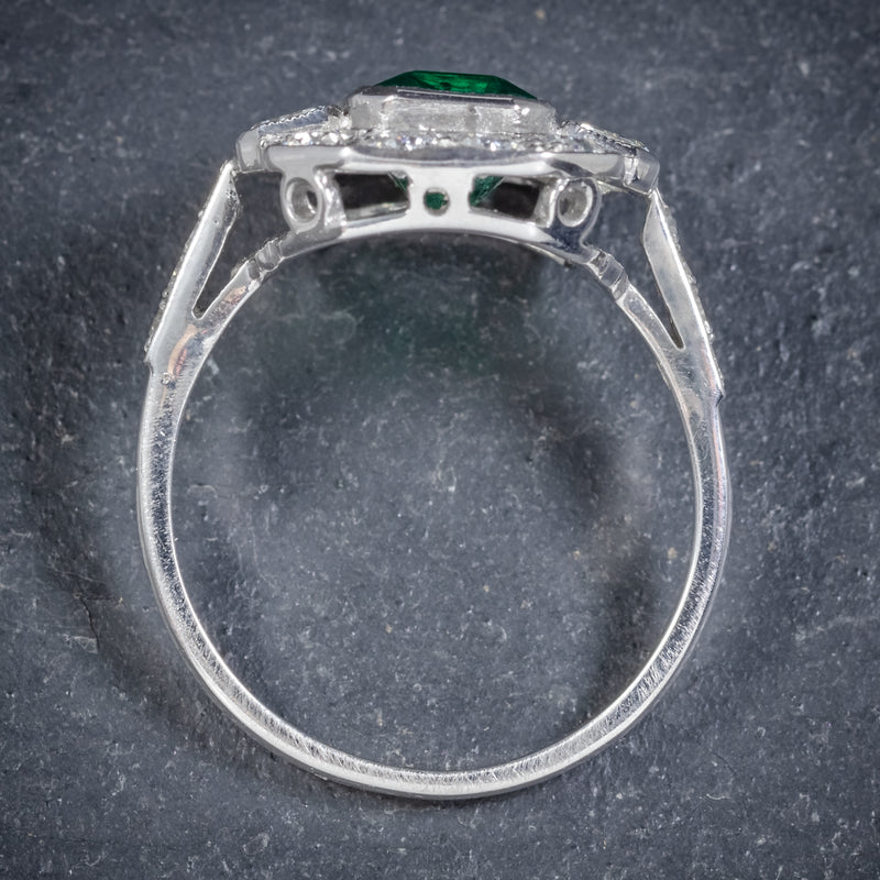 Art Deco Emerald Diamond Ring 18ct White Gold Circa 1920 TOP