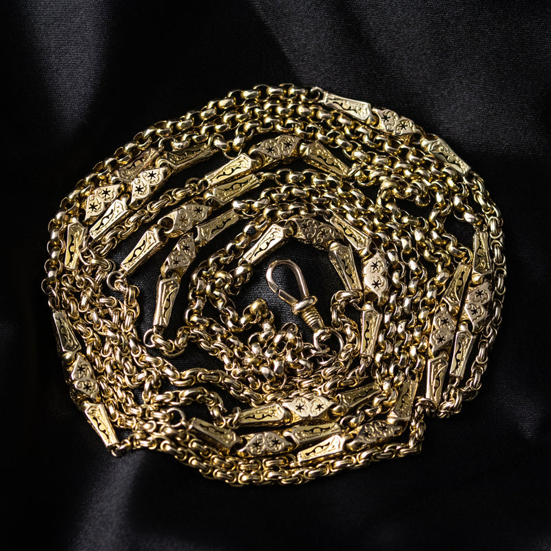 Antique Victorian Celestial Guard Chain Necklace 9ct Gold 