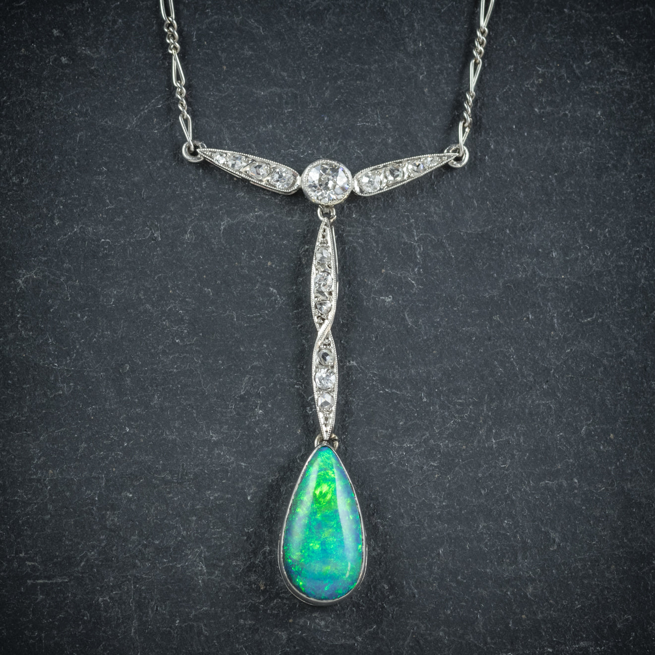 Black Opal Pendant Necklace 18ct White Gold – Antique Jewellery Online